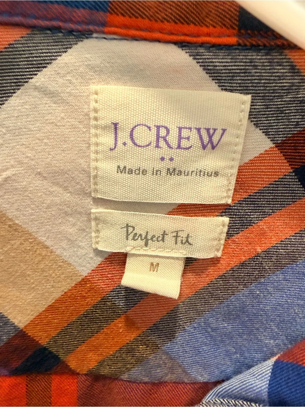 J.Crew Perfect Fit Blue Orange Plaid Cotton Button Down Shirt Medium